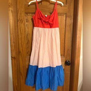 J. Crew Factory Color Block Tie Front Cutout Midi Dress Woman Size 2